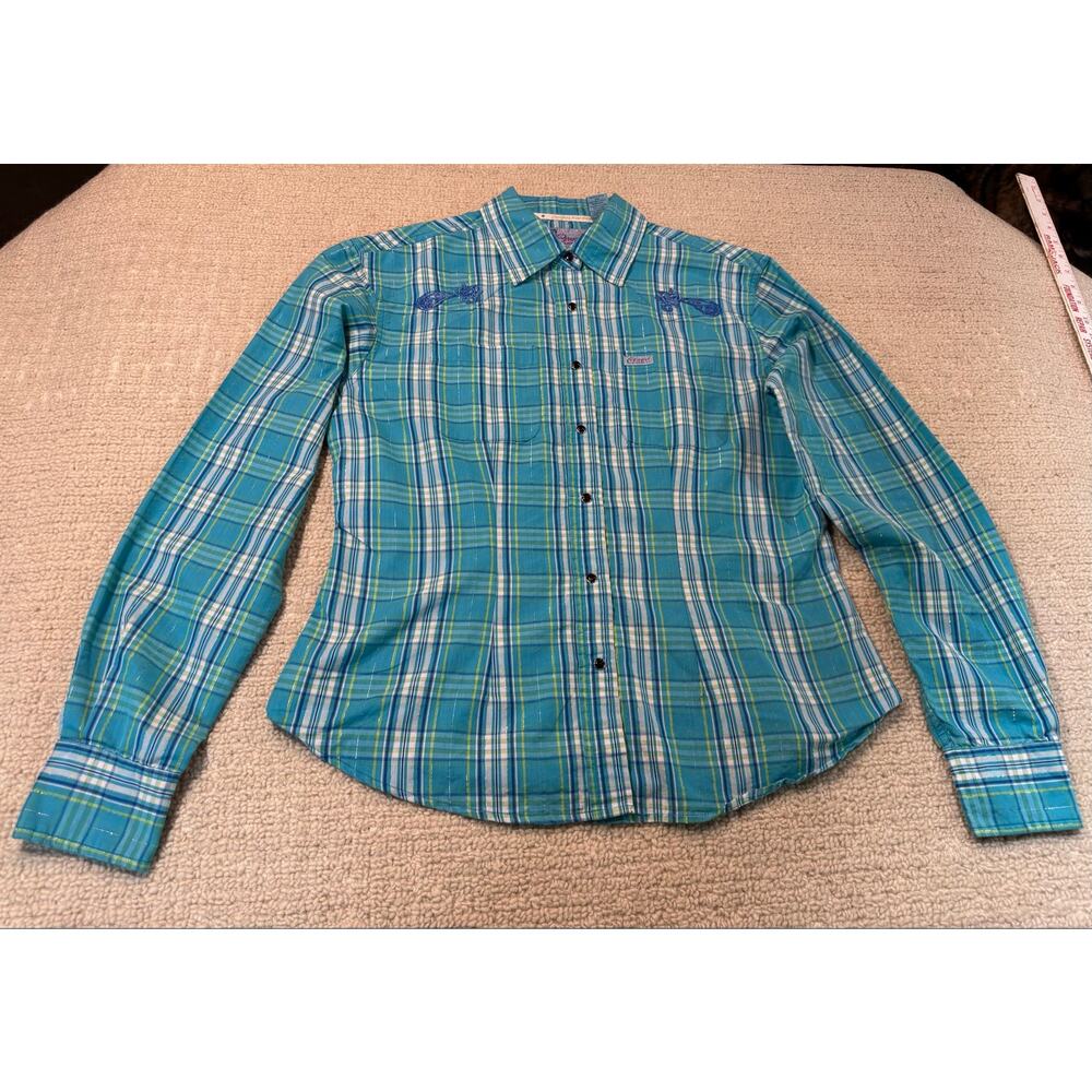 Cowgirl Hardware Western Shirt Pearl Snap Women’s L Cotton Embroidered Metallic